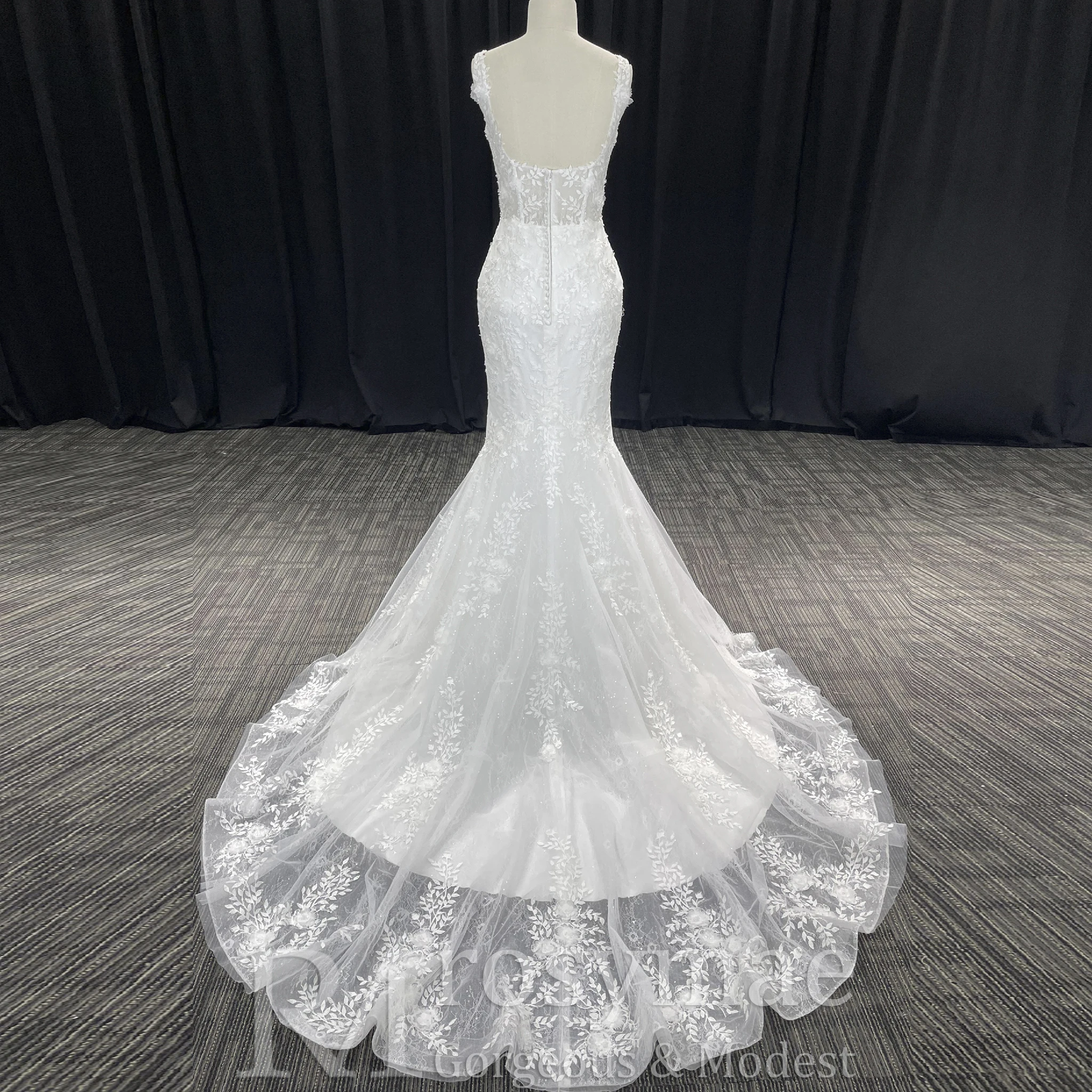 Rosymae Elegant Trumpet Wedding Dress Lace Square Neckline Sheer Bodice Gown for Brides vestidos diseñador lujo