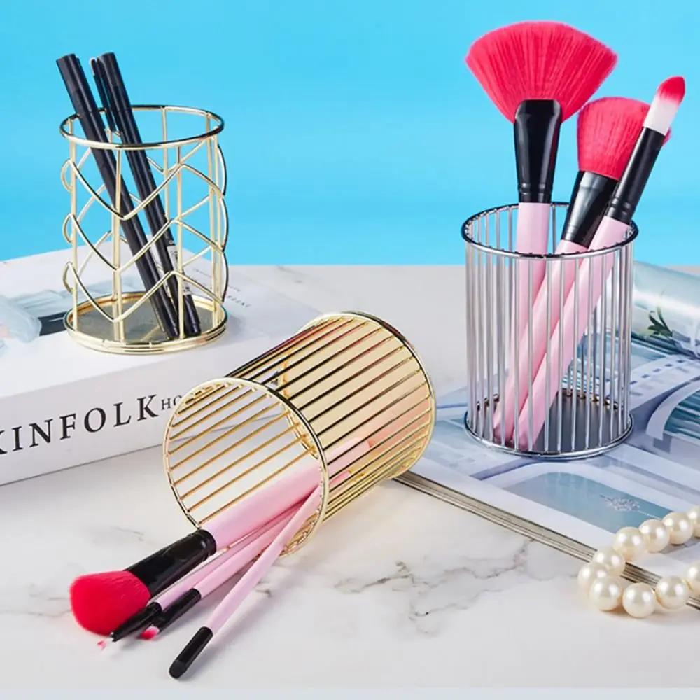 Multi-functional Pen Holder Multicolor Iron Cosmetic Brush Storage Bucket Electroplating Waterproof Storage Basket Office