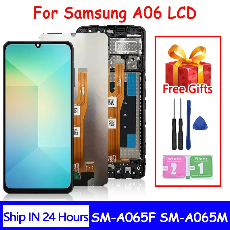

Экран дисплея A06 с рамкой для Samsung A06 A065 SM-A065F SM-A065M Дисплей с цифровым преобразователем сенсорного экрана в сборе