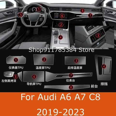 아우디 A6 A7 C8 2023-2019Car 인테리어 센터 콘솔 투명 TPU 보호 필름 안티 스크래치 수리 필름 자동차 액세서리