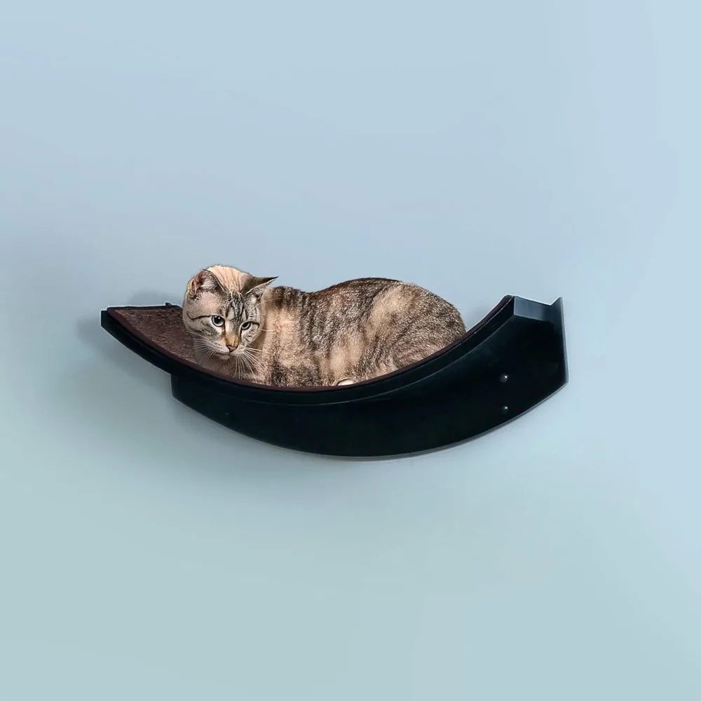 

22 Inch Lotus Leaf Cat Shelf in Black Espresso with Replaceable Carpet, Playing, Climbing, & Lounging Cat Shelves and Perches f