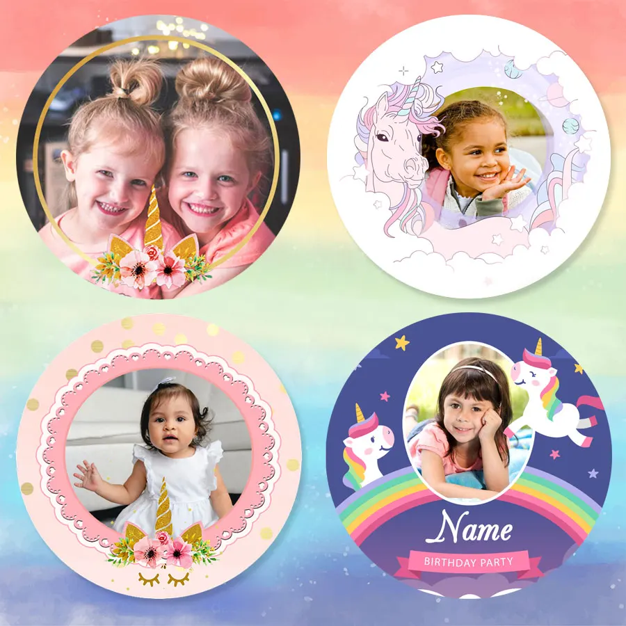 Unicorn Party Sticker Custom Photo Stickers Labels Girlish Birth Day Parties Baby Shower Personalized Kids Favors DIY Supplies