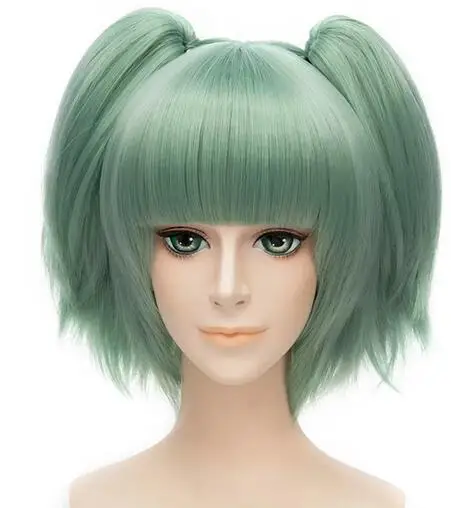 Assassination Classroom Kayano Kaede Halloween Short Green Cosplay Hair Wigs With 2 Ponytail