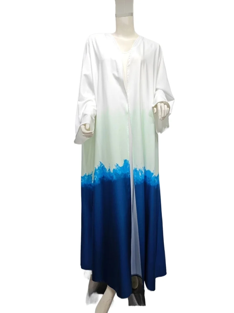 

Dubai Muslim Fashion Women Elegant Tie-Dye Contrast Color Open Kimono Abayas Moroccan Kaftan Islam Clothing 2024 New