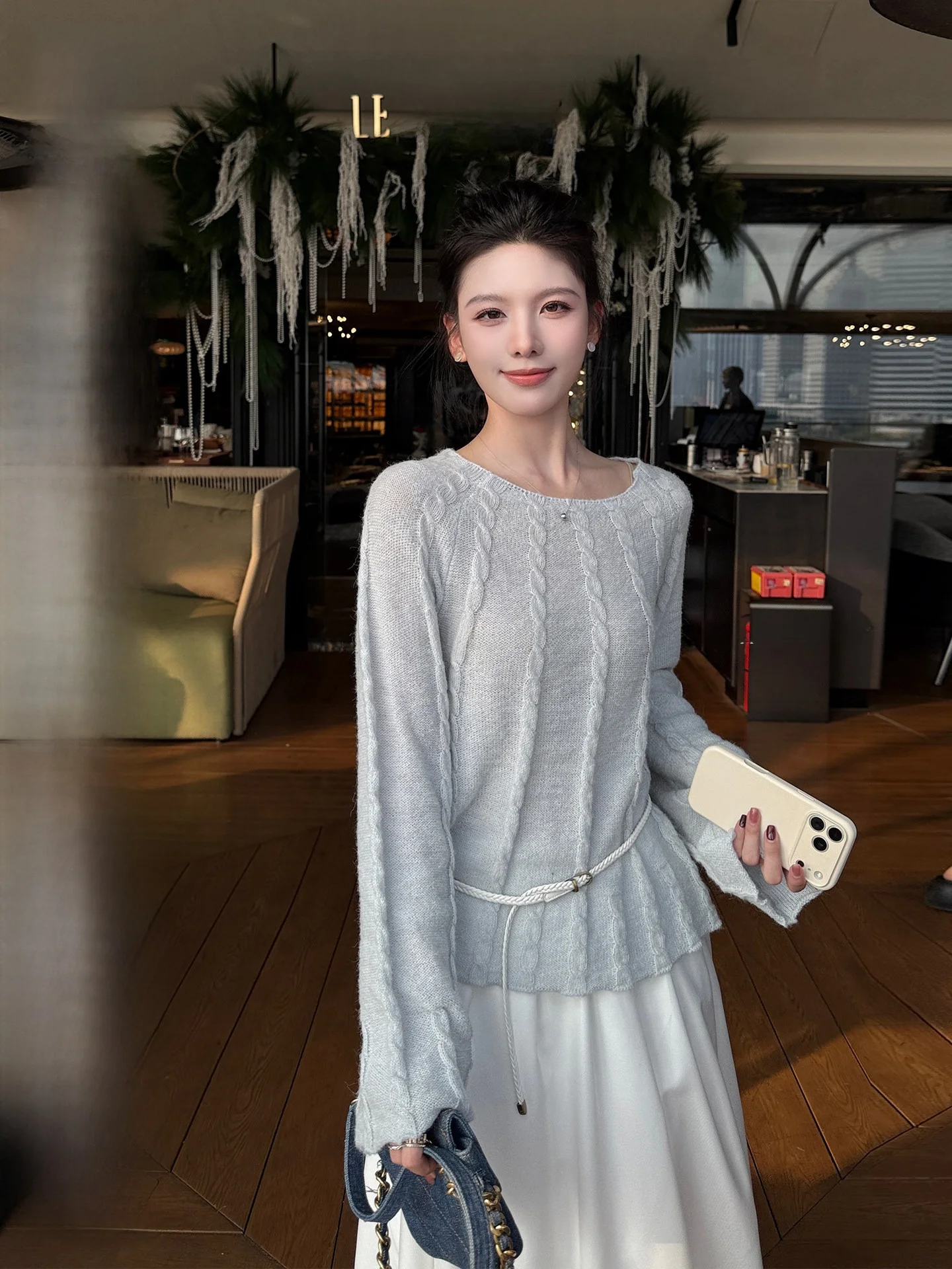 

Blue Long Sve Camere Sweater Women's round Ne Inner Wear Outer Wear Autumn Winter Soft Sle Loose Fit Nylon Fabric