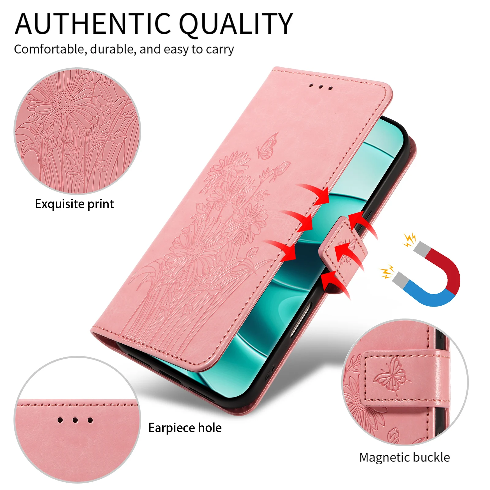 Für Redmi Note 8/9/10/11/12/13/14/15Pro Wallet-Handyhülle mit geprägtem Standfuß und Schutzhülle aus Kunstleder – Detail 9