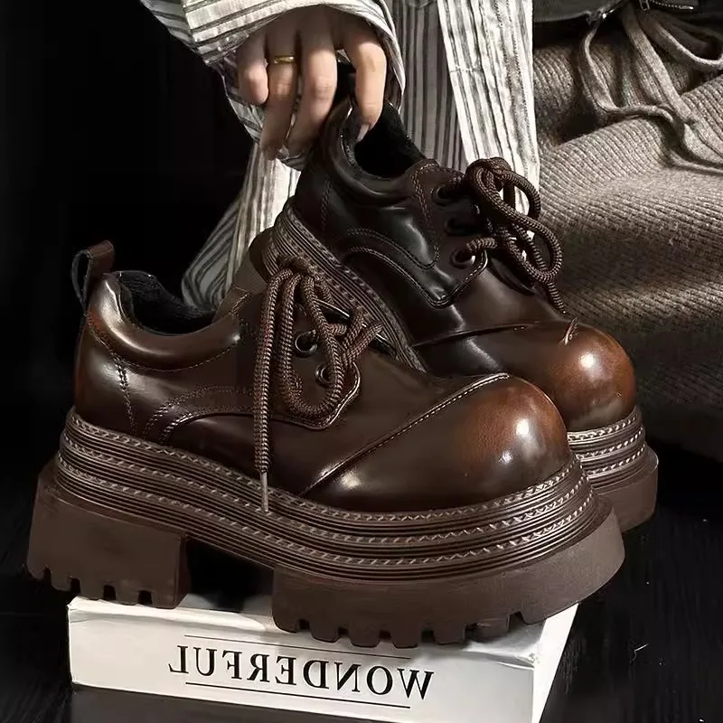 Retro British style loafers for spring 2025 new with sponge sole and thick sole polished leather shoes