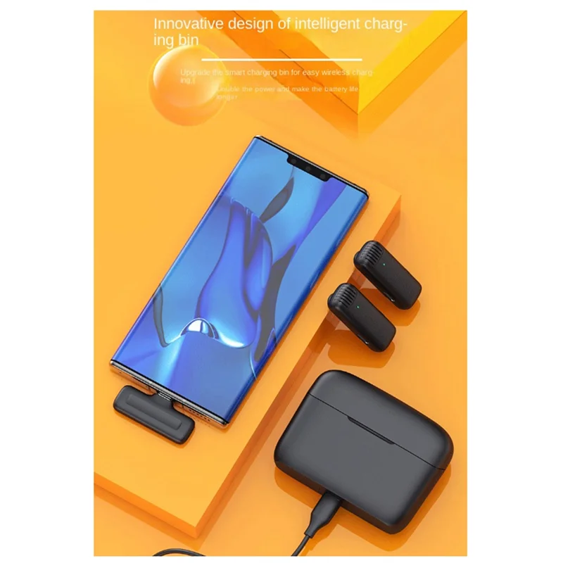 FULL-Mini Wireless Lavalier Microphones Plug And Play Noise Reduction Auto Sync Lapel Mic Live Stream,Vloggers,Interview