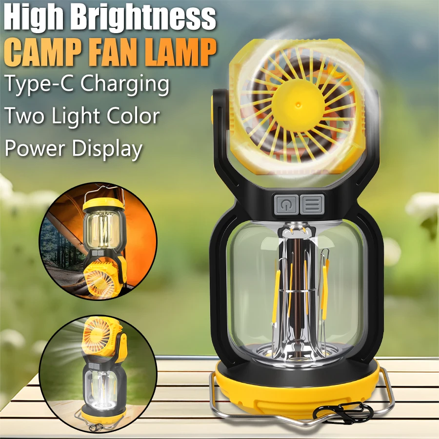 

Outdoor LED Camping Light with Fan USB Rechargeable Emergency Portable Tent Warm White Tungsten Lamp Portable Camping Lantern