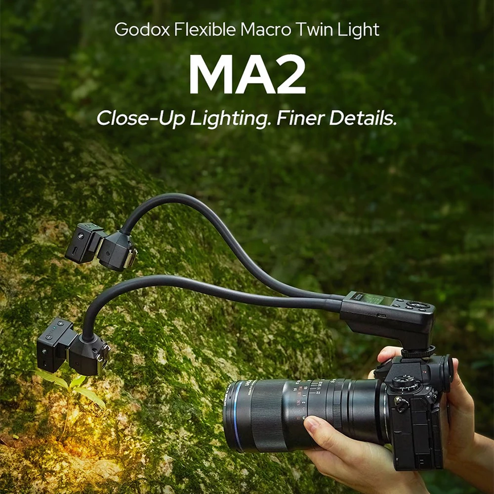 Godox MA2 Flexible Macro Twin Light 2800-6500K CRI 96 TLCI 97 Hot Shoe Flash Light A/B Dual-channel Control