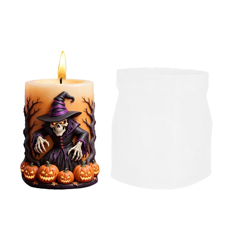 Wizard Hat, Skull, Witch, Dead Tree, Pumpkin 3D Relief Design Silicone Mold for Candle and Incense Making. Dark Halloween Scented Candle, Plaster, Resin Ornament DIY Silicone Mold
