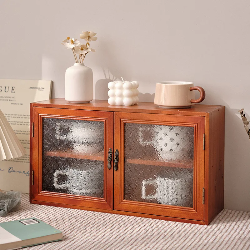 Desktop  rack, desktop cosmetics  box, cup storage rack, vintage cabinet, tea set display rack