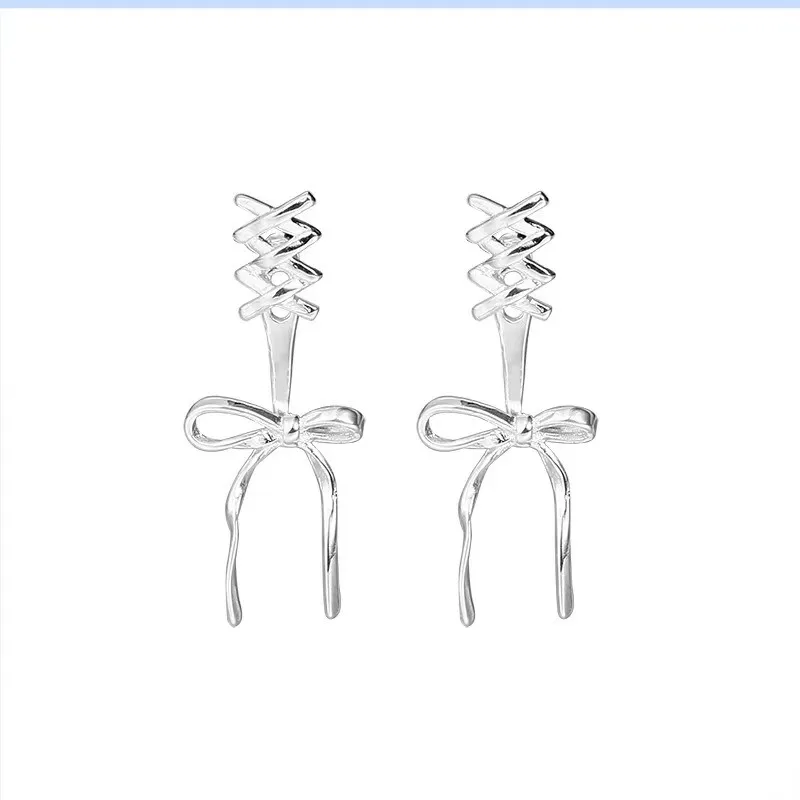 الحلو الطازجة ولطيفة فتاة حلوة نمط الفضة إبرة القوس الصليب الشريط وأقراط الأقراط تصميم الأقراط المتخصصة #5