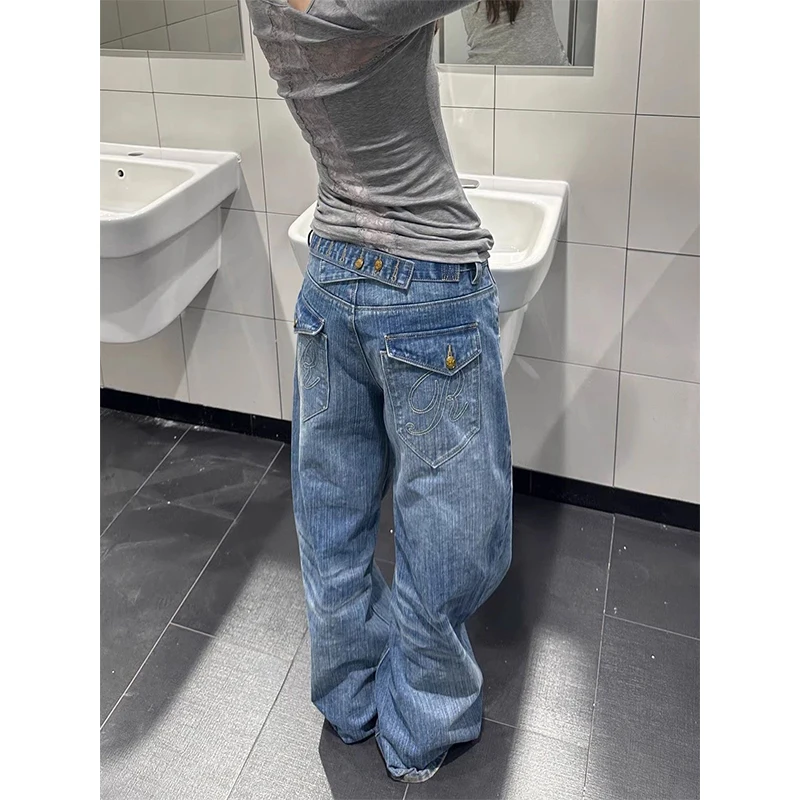 

Women Blue Baggy Y2k Grunge Cargo Jeans Vintage Wide Jean Pants Hip Hop Oversize Denim Trouser Japandi Style Alternative Clothes