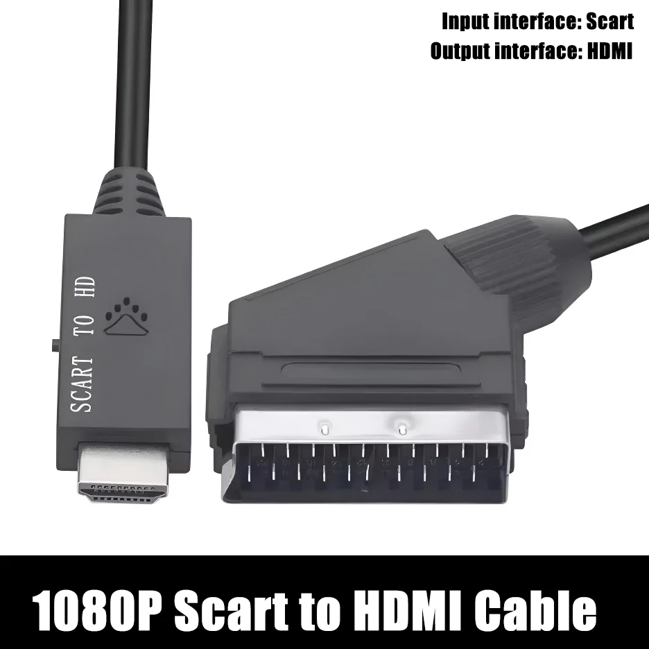 Cable SCART a HDMI Adaptador convertidor de Audio y vídeo Scart en salida HDMI compatible con interruptor 720P/1080P con USB para HDTV DVD Plug Play