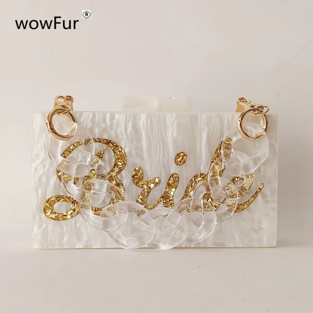 Name Letter Gold Big Glitter Clear Resin Handle Marble Pearl White Women Shoulder Tote Beach Summer Female Mini Flap Bag Purse