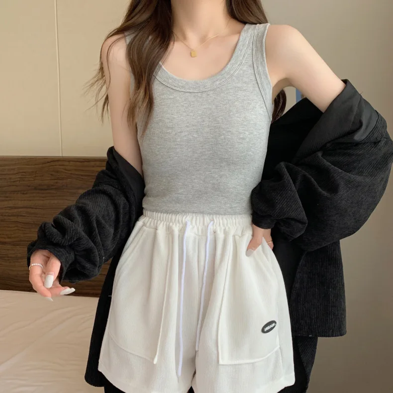 Elegant White Camisole Vest Women's Summer Outerwear Inner Match Base Shirt Small Strap Workwear Fashionable Threaded Top