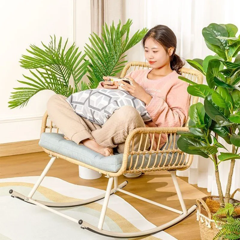 Home Leisure Rattan Rocking Chair Balcony Adult Living Room Modern Lazy Handmade Recliner