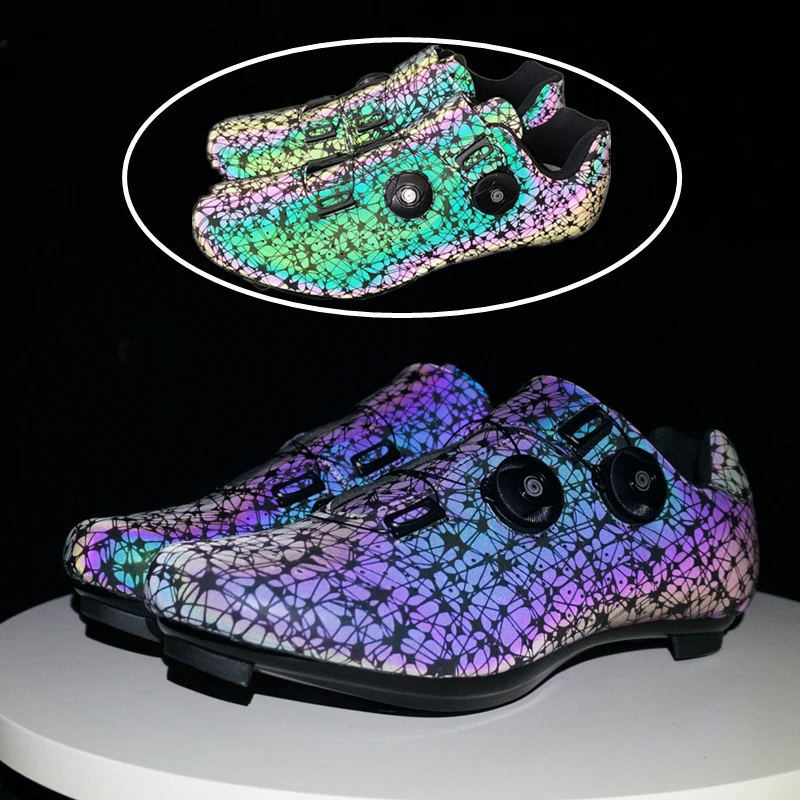 New Luminous Grid Cycling Shoes MTB Outdoor Reflective Racing Road Bike Cleat Shoes Self-Locking SPD Pedal Bicycle Sneakers Men