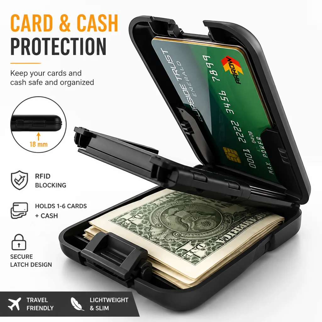 Blocking Aluminum Minimalist Wallet for Men Slim Metal Card Holder Cash Clip Portable Credit Card Storage Purse for Daily Travel