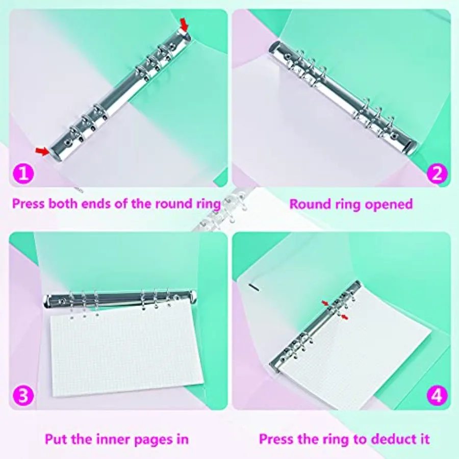 Cubierta de carpeta de 6 anillas A5 con cierre de botón Sp, Protector de carcasa de cuaderno de hojas sueltas para páginas de planificador de 6 agujeros, inserto de repuesto