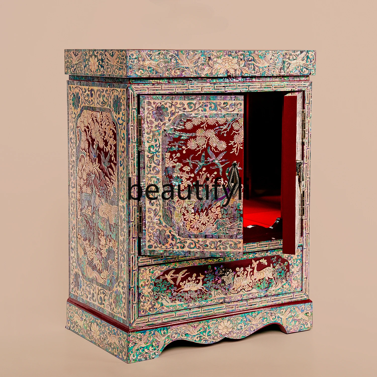 National intangible cultural heritage snail lacquer handmade Chinese retro solid wood jewelry cabinet jewelry storage cabinet