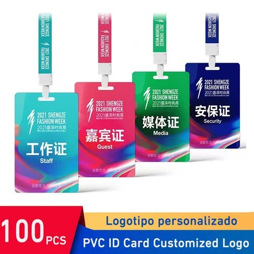Tarjetas de identificación personalizadas de PVC para personal, tarjeta de identificación de plástico para negocios, impresión a todo Color, 100 unidades por lote