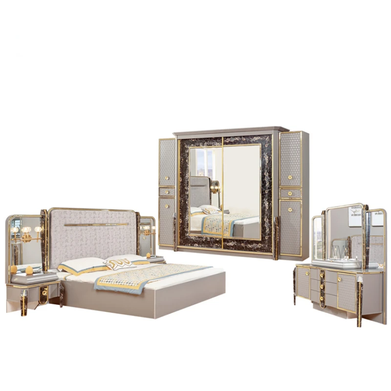 China high quality bedroom set home furniture bedroom set with wardrobe nightstands