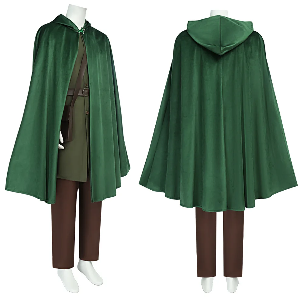 Hobbit Cosplay Costume Bilbo Baggins Medieval Cloak Renaissance Cloak Lord of The Rings Halloween Cape Vestment with Brooch view 3