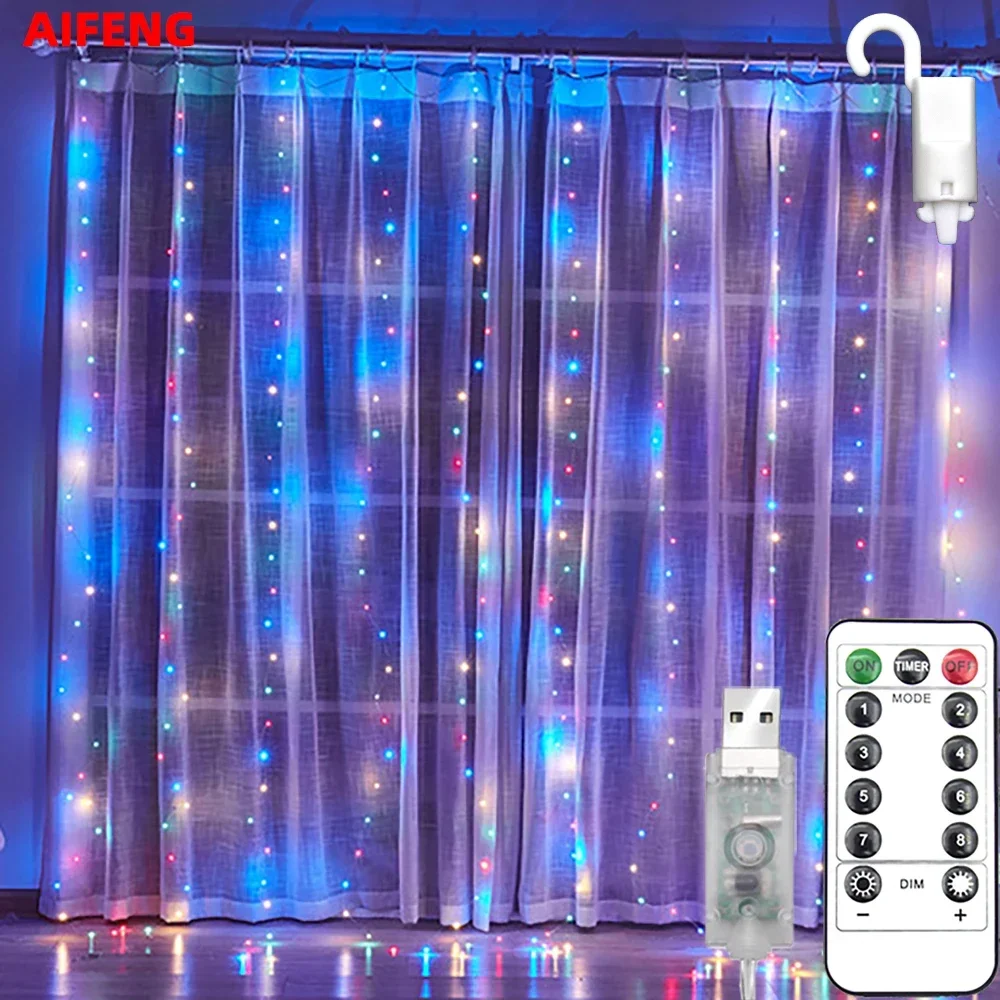 Christmas Holiday LED Decoration Lights, Fairy Bedroom String Garland, Iluminação remota, Luzes de cortina com controle remoto