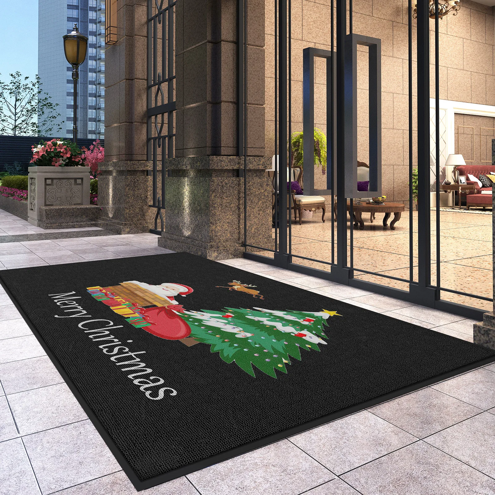 Merry Christmas Custom Rugs Non-Slip Rubber Carpets Entryway Logo Business Mats Indoor Outdoor Washable Festivals Floor Doormat