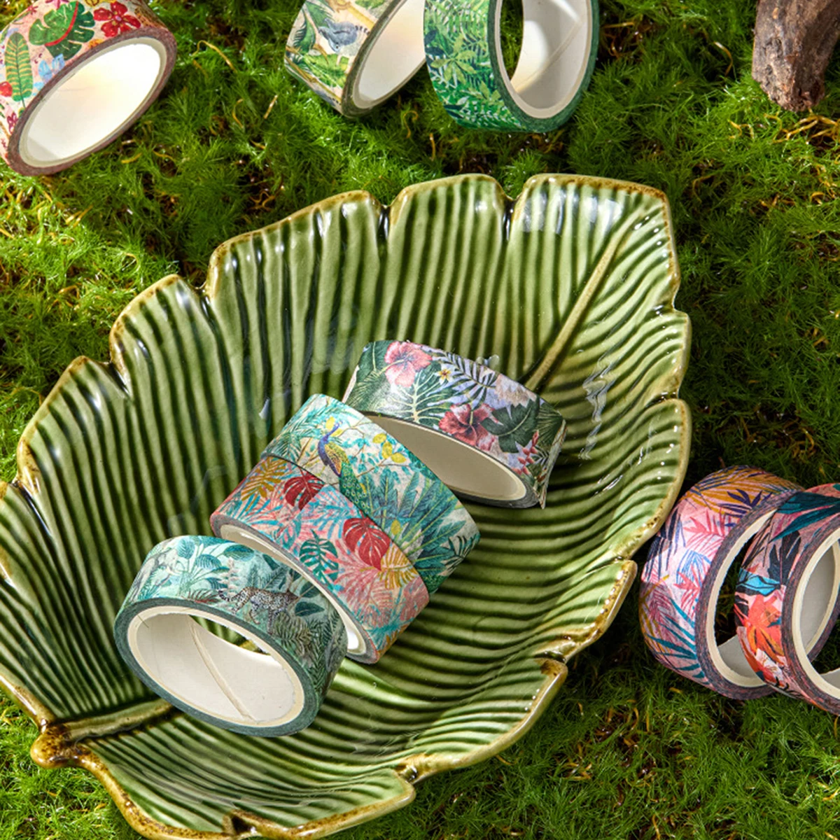 10 Rolls Green Field Jungle Theme Washi Tape, Suitable for DIY Photo Frames Notebook Gift Box Decoration, Fashionable Beautiful
