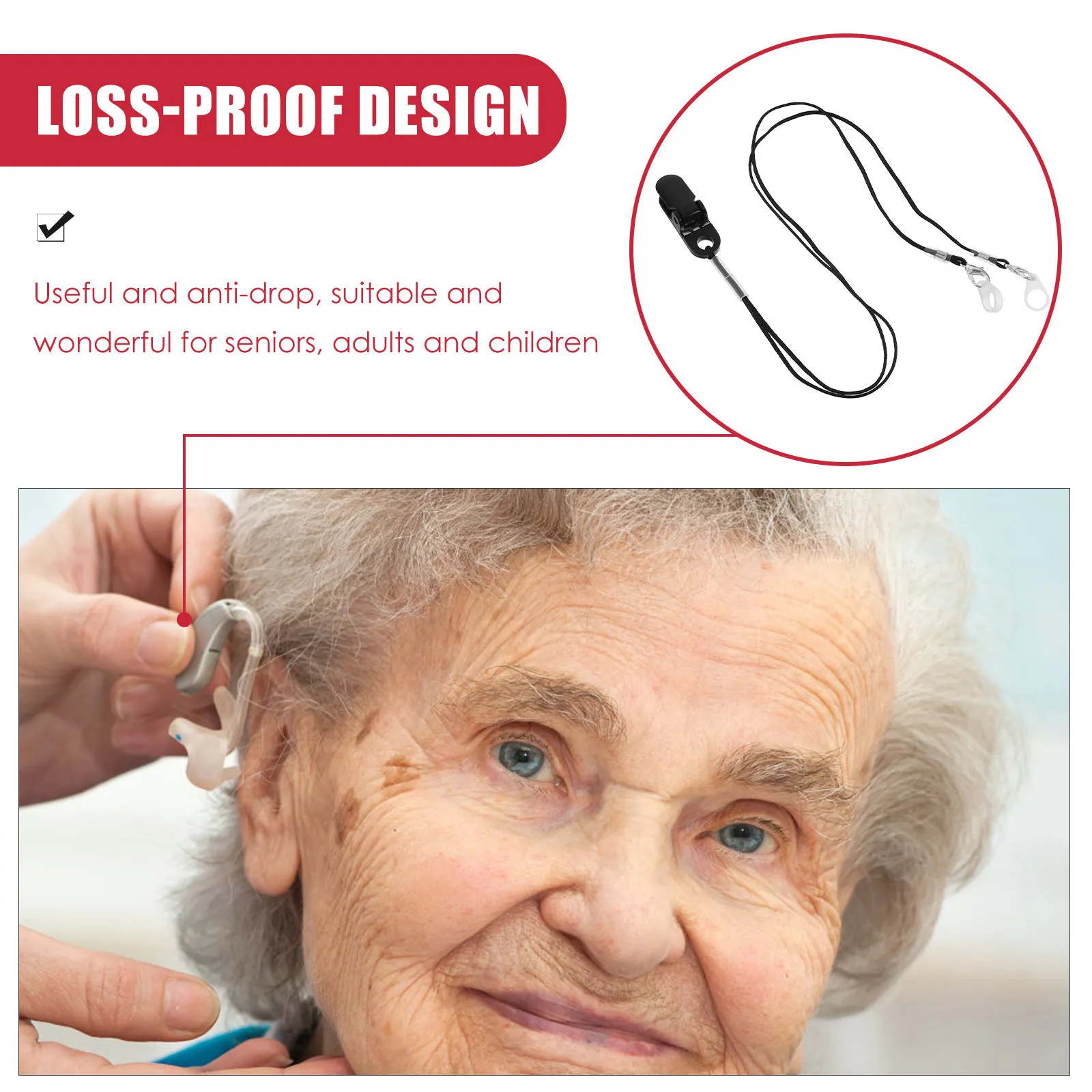 2 set Hearing Aid Lanyard Holder Silicone Anti-Loss Clip For Hearing Amplifier Secure Tether Audiophones Protective Strap - view 2