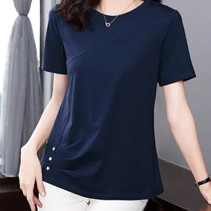 5xl Frauen Sommer Frühling Baumwolle Blusen Lady Mode Lässigkeit Ärmel Die Halsfarbe Feste T-Shirt Blusen Tops Mm2069 10 Hauptverkaufsbluse Malhar - №4