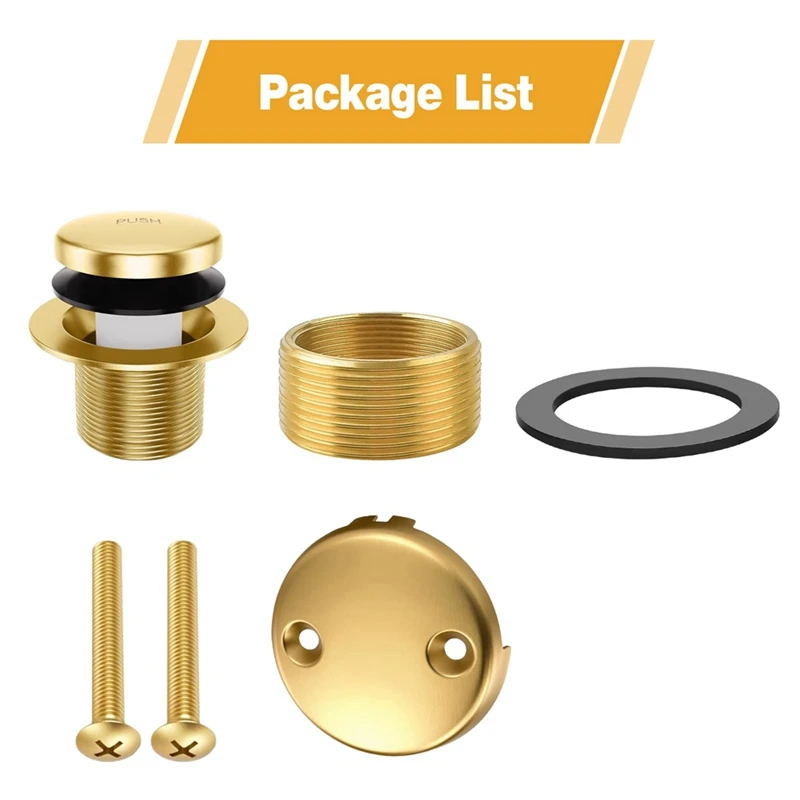 Gold Tub Drain Overflow Kit-Universal Bathtub Drain Parts With 2Hole Overflow Faceplate Set,Tip-Toe Conversion Kit