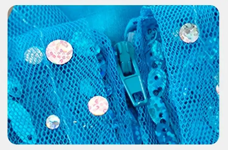 Girl Stunning Princess Maxi Dress All Body Sequin Covered Blue Train Sparkly Tulle Costume Snow Queen Party Elsa Cosplay Outfit - view 5