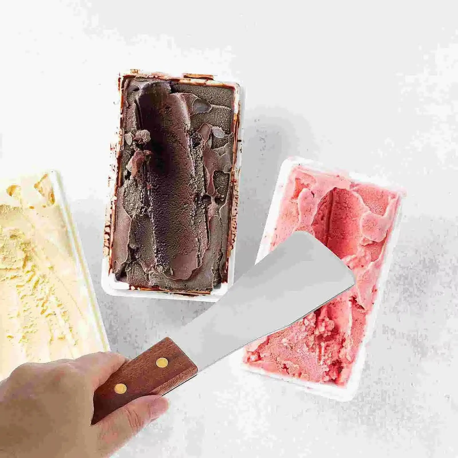Ice Cream Scoop with Wooden Handle Non Stick Stainless Steel Ice Spade Butter Cutter for Dessert Shop Cafe