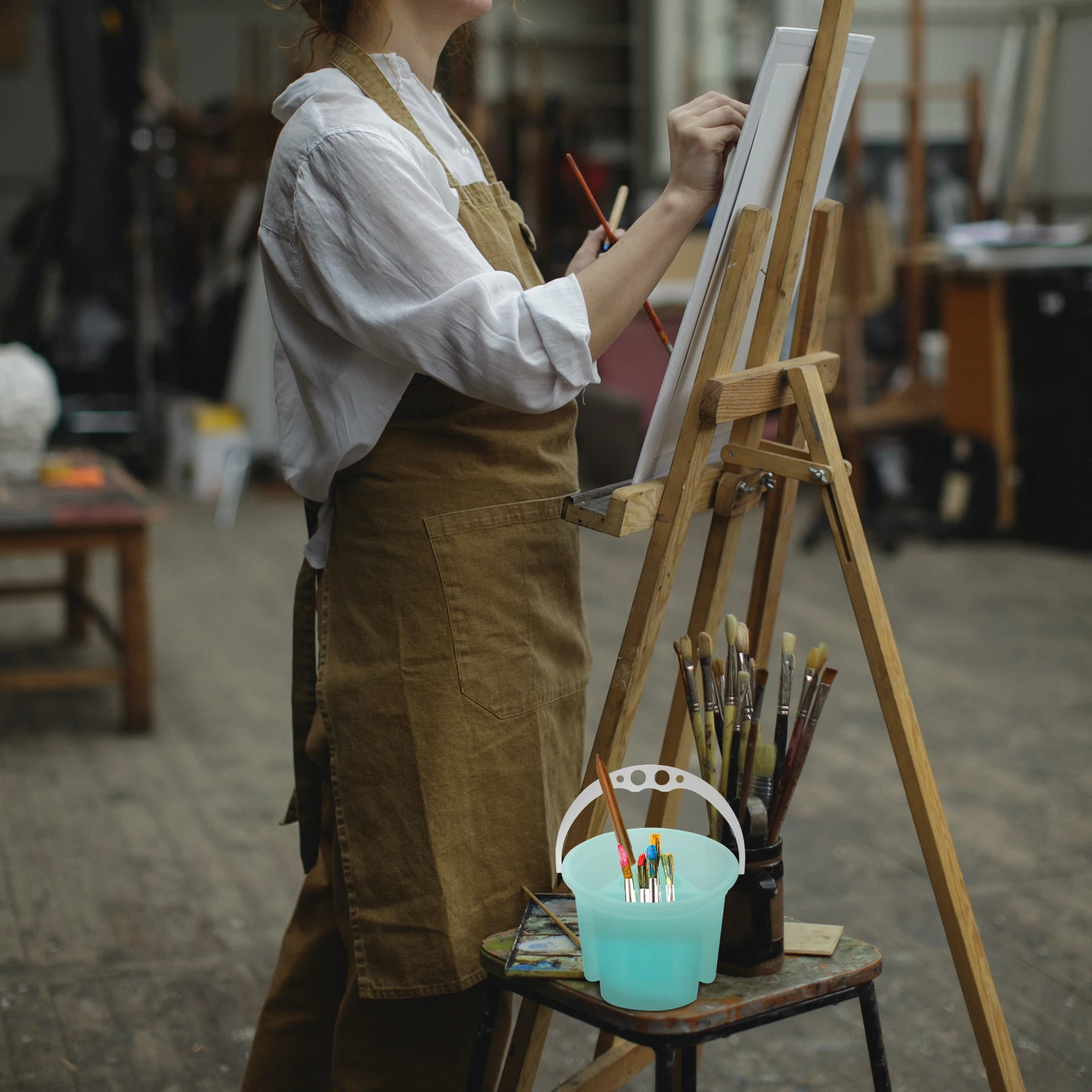 

2pcs Plastic Brush Washer For Artists, Paint Brush Basin With Handle, Portable Painting Water Pots, Art Supplies Stationery