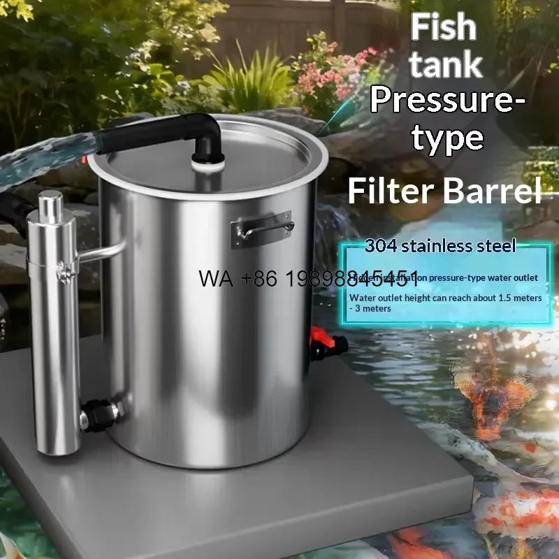Wmwmnu for 304 Stainless Steel Cylinder Pressure Pond Filter Bio Balls 100L Automatic Smart Operating Mode for Outdoor