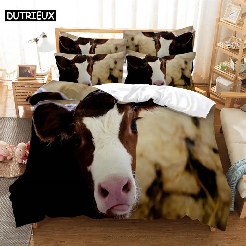 

Cows Bedding 3-piece Digital Printing Cartoon Plain Weave Craft For North America And Europe Bedding Set Queen