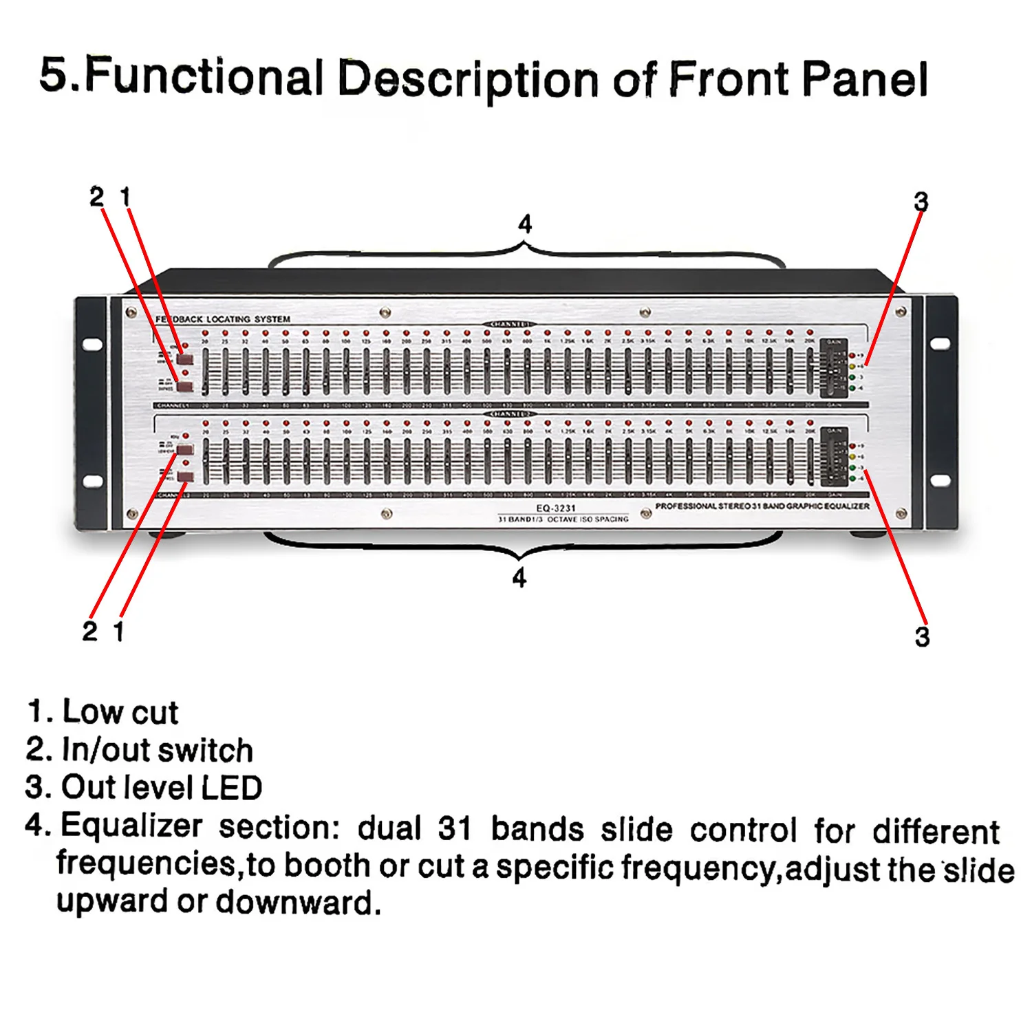GAX-EQ3231 Professional DJ System 31 Bands Stereo Graphic Equalizer Feedback Locating System Stage Home Karaoke