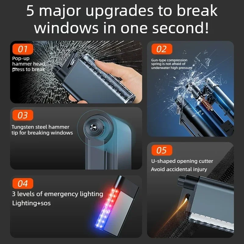 

For Car Window Breaker, Multifunctional Car Safety Hammer with Strobe Light, Emergency Escape Tool