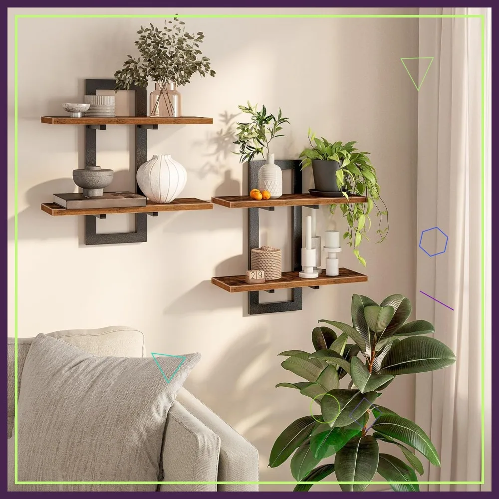 

Набор 15-дюймовых плавающих полок из 2 шт., двухслойное настенное хранилище для гостиной, ванной комнаты, кухни