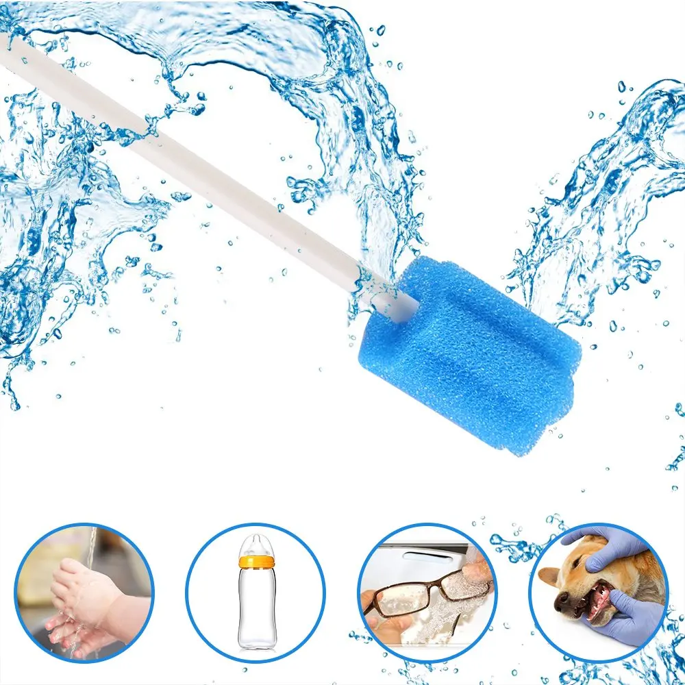 100 pcs Sponge Swab Disposable Sputum Care Tooth Medical Stick Swab Oral Cleaning Foam Brush Cup Cleaning Brush Skin Care Tool