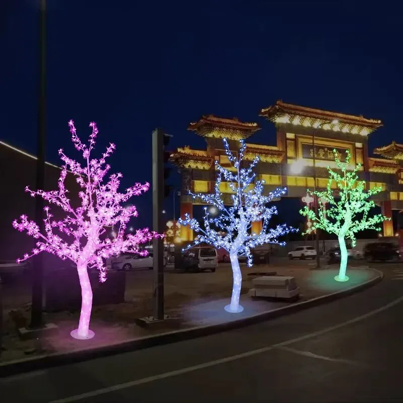 Outdoor Remote Control LED Luminous Crystal Cherry Blossom Tree Lights 110 220VAC Xmas Tree Lamp Garden Holiday Square Decor