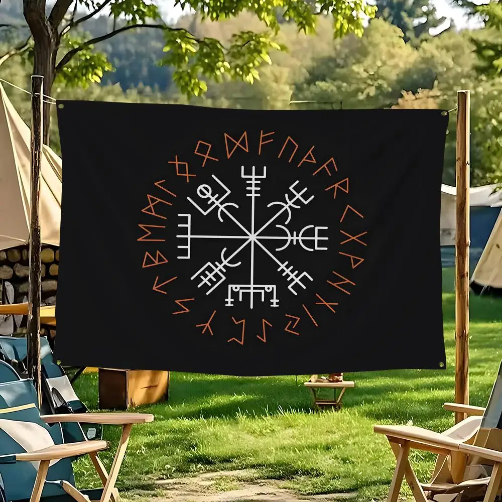 V-Vegvisir Viking Flags Flags for Room, Bedroom, Home, Outdoor, Wall Hanging, Concert Print, Art Banner
