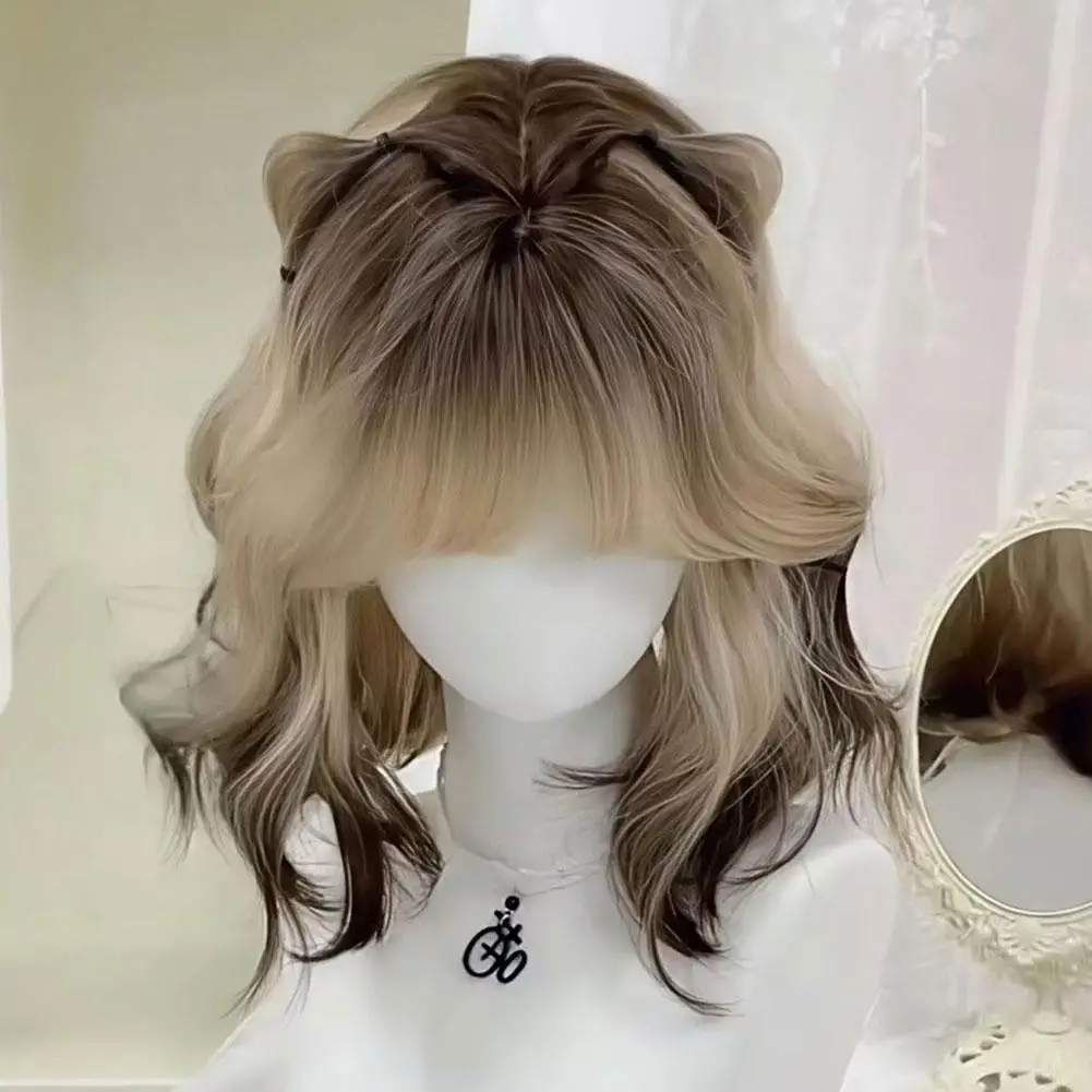 

Лолита блондинка градиент черный парик для женщин короткие волнистые волосы вьющийся парик с челкой косплей повязка на голову парики синтетические парики на каждый день