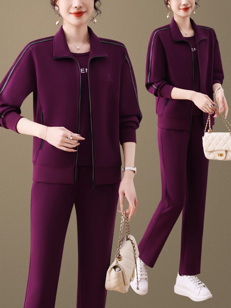 

Спортивный костюм Sli для женщин среднего возраста: осенне-зимний комплект из трех предметов, скрывающий живот, омолаживающий, модный образ