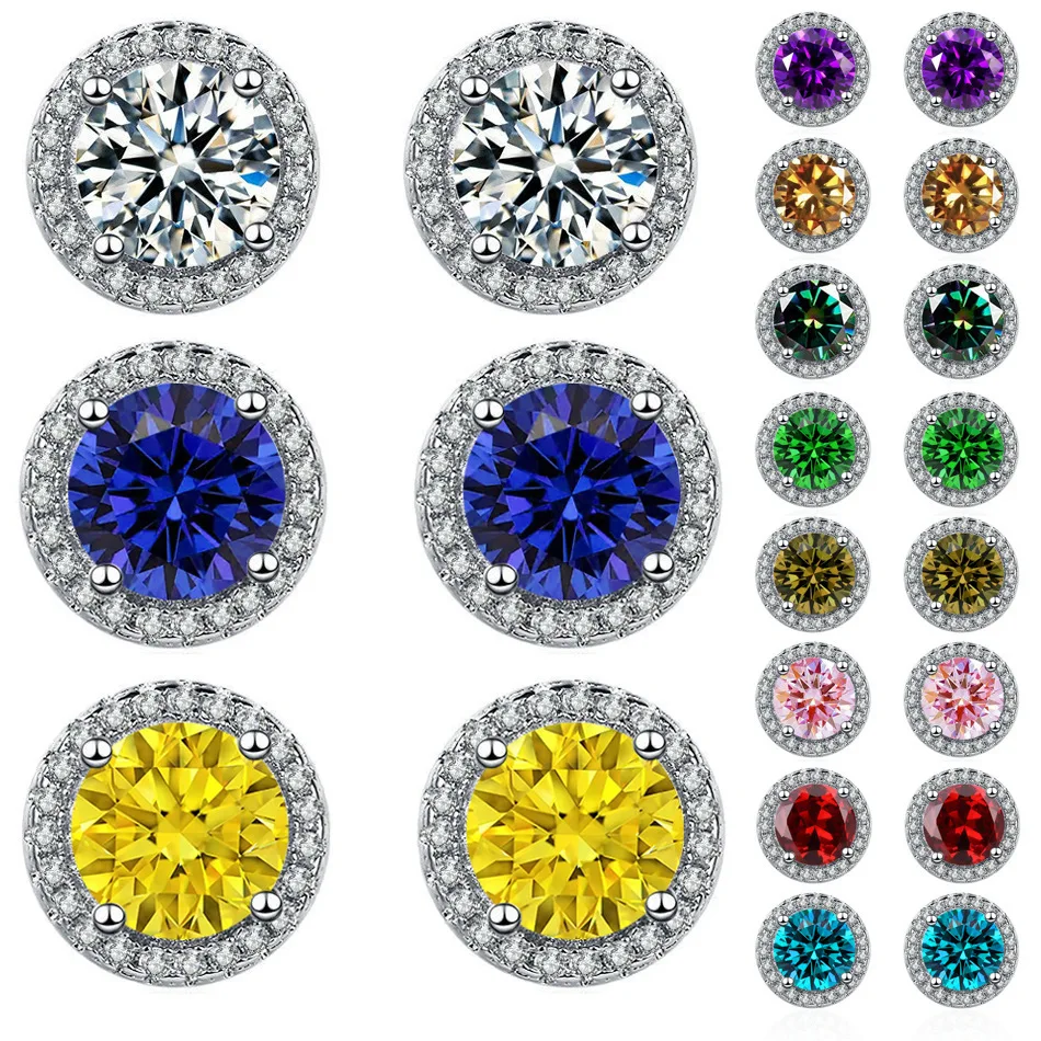 Light Luxury 925 Sterling Silver Inlaid Zircon Colored Gemstones Elegant Simple Fashion Stud Earrings