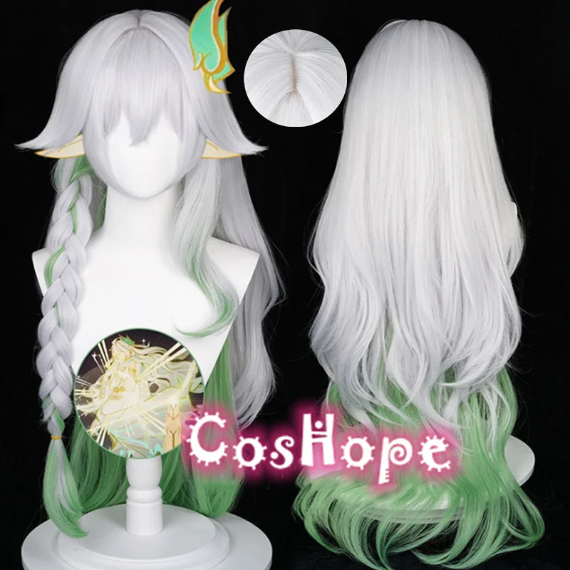 Nahida Wig The Greater Lord Rukkhadevata Cosplay Wig Silver Green Wig Cosplay Anime Heat Resistant Synthetic Wigs